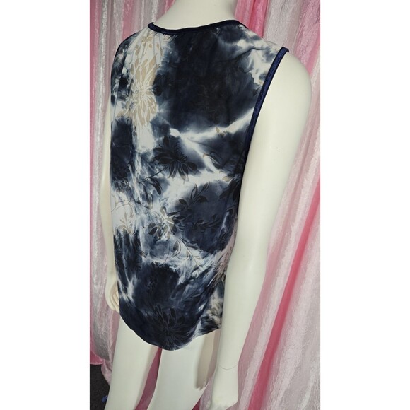 Dressbarn Blue Black Tye-dye Floral Burnout Velvet Tank Top Size XL - Picture 8 of 10
